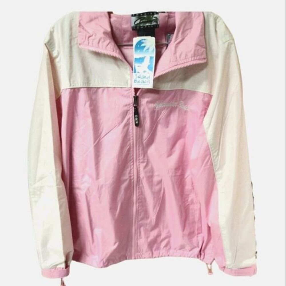 Island Beach Women's Pink & Cream Colored Windbreaker Jacket SIZE L